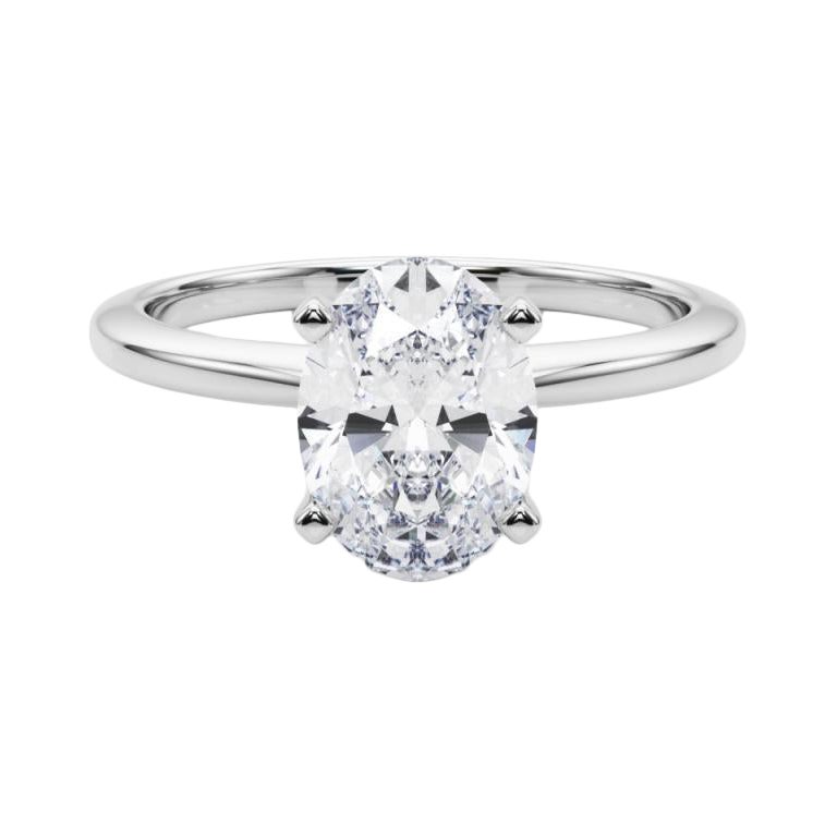 Bague solitaire en platine certifiée GIA de 1.02 carat de diamant ovale et sertie