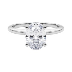 Bague solitaire en platine certifiée GIA de 1.02 carat de diamant ovale et sertie