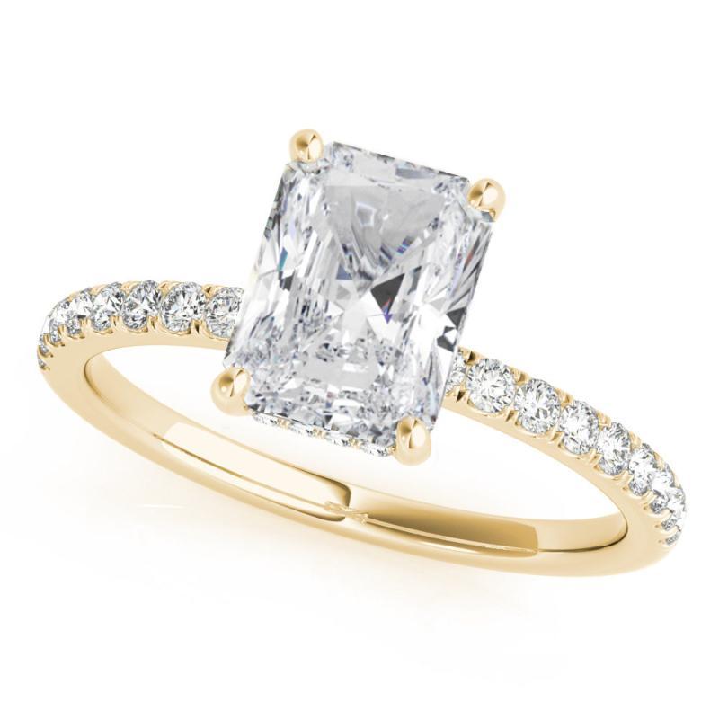 Taille radiant Bague en or jaune 18K certifiée GIA 1.02 carat Pave Hidden Halo Radiant Diamond Ring en vente