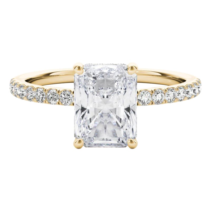 Bague en or jaune 18K certifiée GIA 1.02 carat Pave Hidden Halo Radiant Diamond Ring en vente