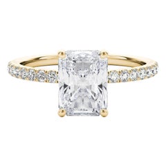 Bague en or jaune 18K certifiée GIA 1.02 carat Pave Hidden Halo Radiant Diamond Ring