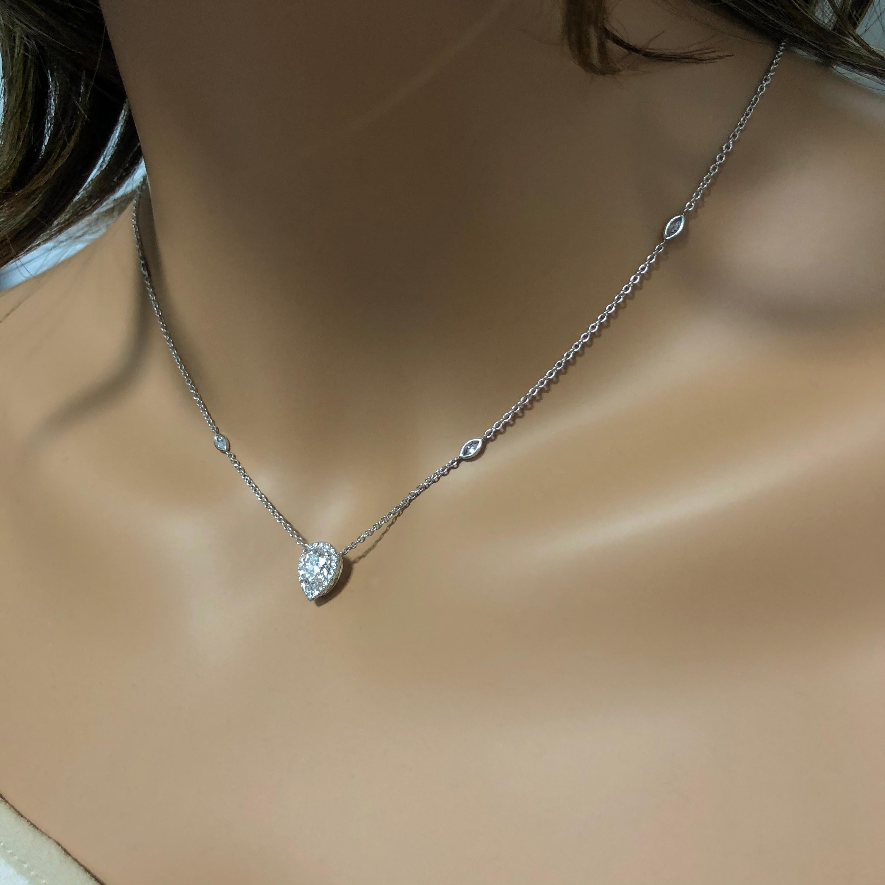 Contemporary Roman Malakov, GIA Certified 1.02 Carat Pear Shape Diamond Halo Pendant Necklace For Sale