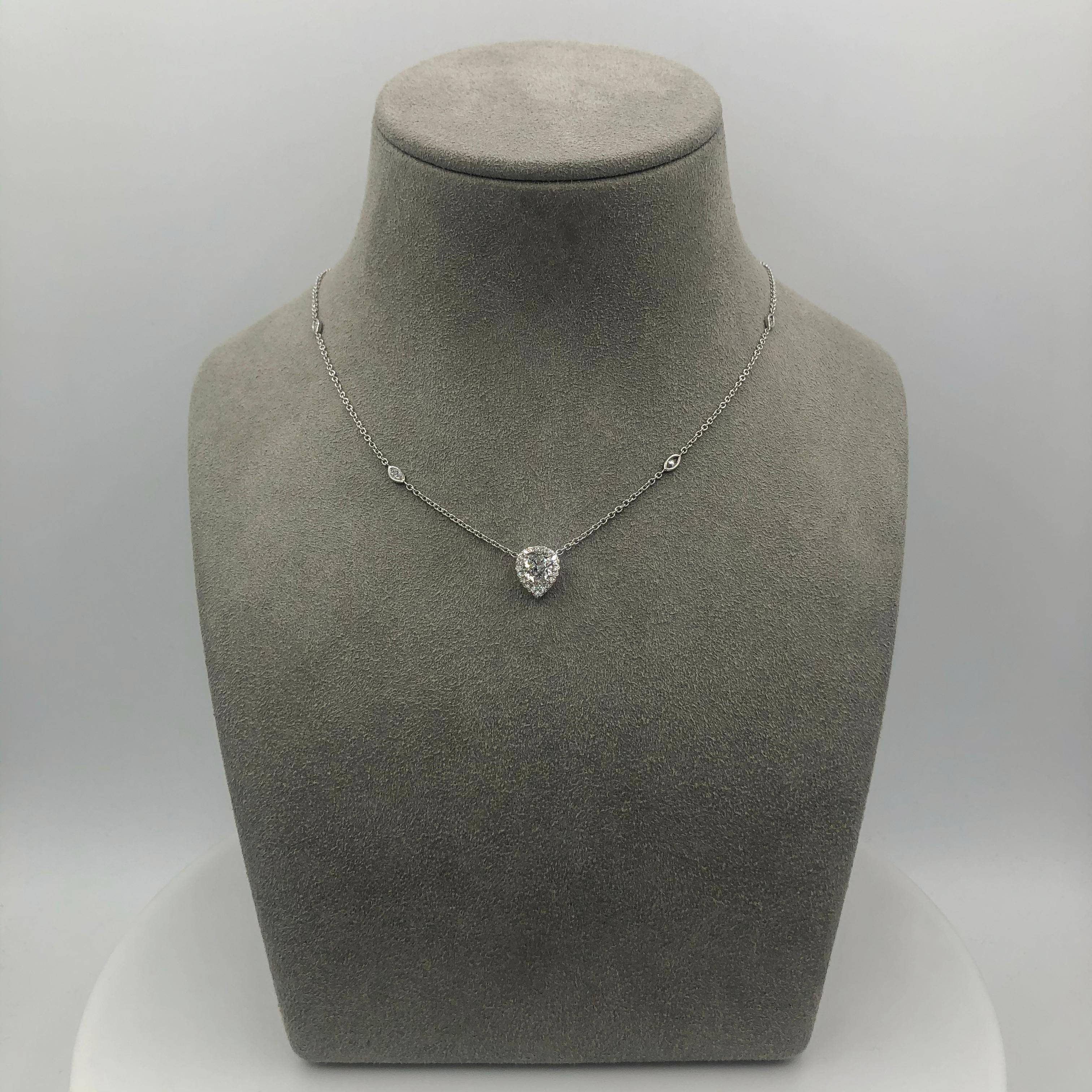Pear Cut Roman Malakov, GIA Certified 1.02 Carat Pear Shape Diamond Halo Pendant Necklace For Sale