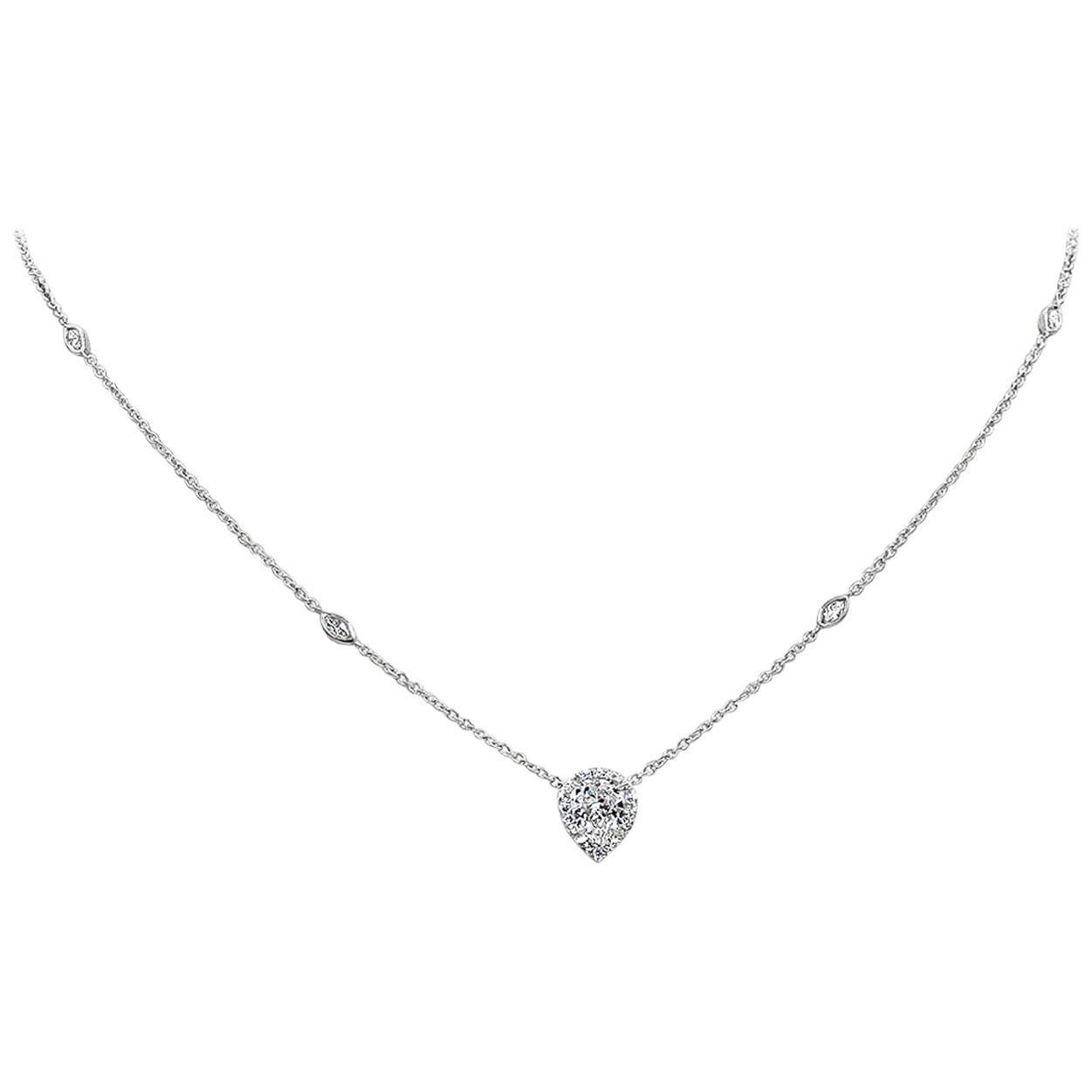 GIA Certified 1.02 Carats Pear Shape Diamond Halo Pendant Necklace