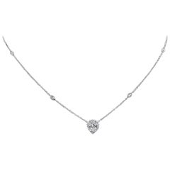 Roman Malakov, GIA Certified 1.02 Carat Pear Shape Diamond Halo Pendant Necklace