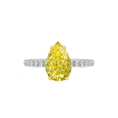 GIA Certified 1.02 Carat Pear Shape Fancy Vivid Yellow Diamond Ring