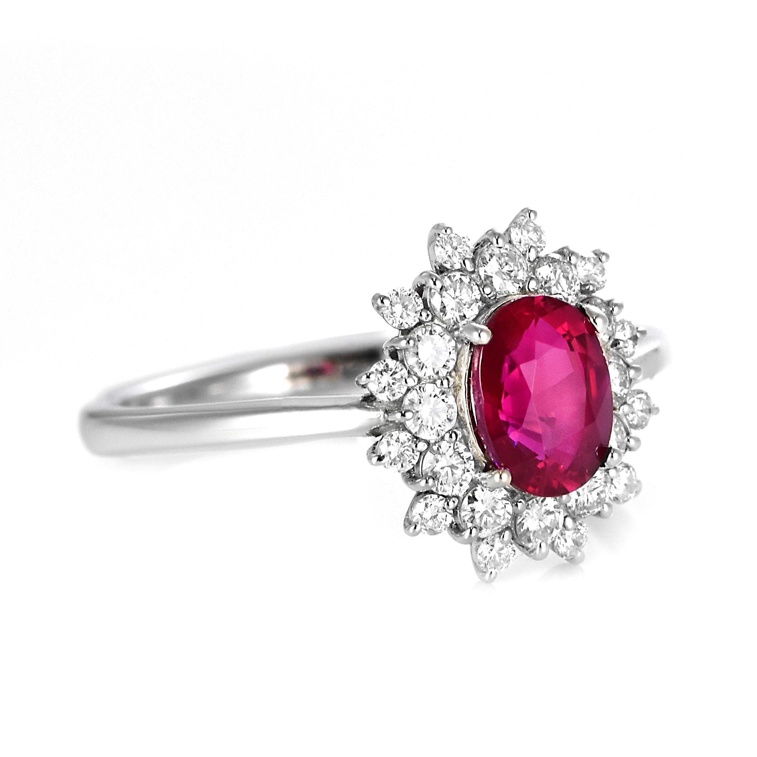 Oval Cut GIA Certified 1.02 Carat Pigeon's Blood Red Burmese Ruby Ring Made in Platinum For Sale
