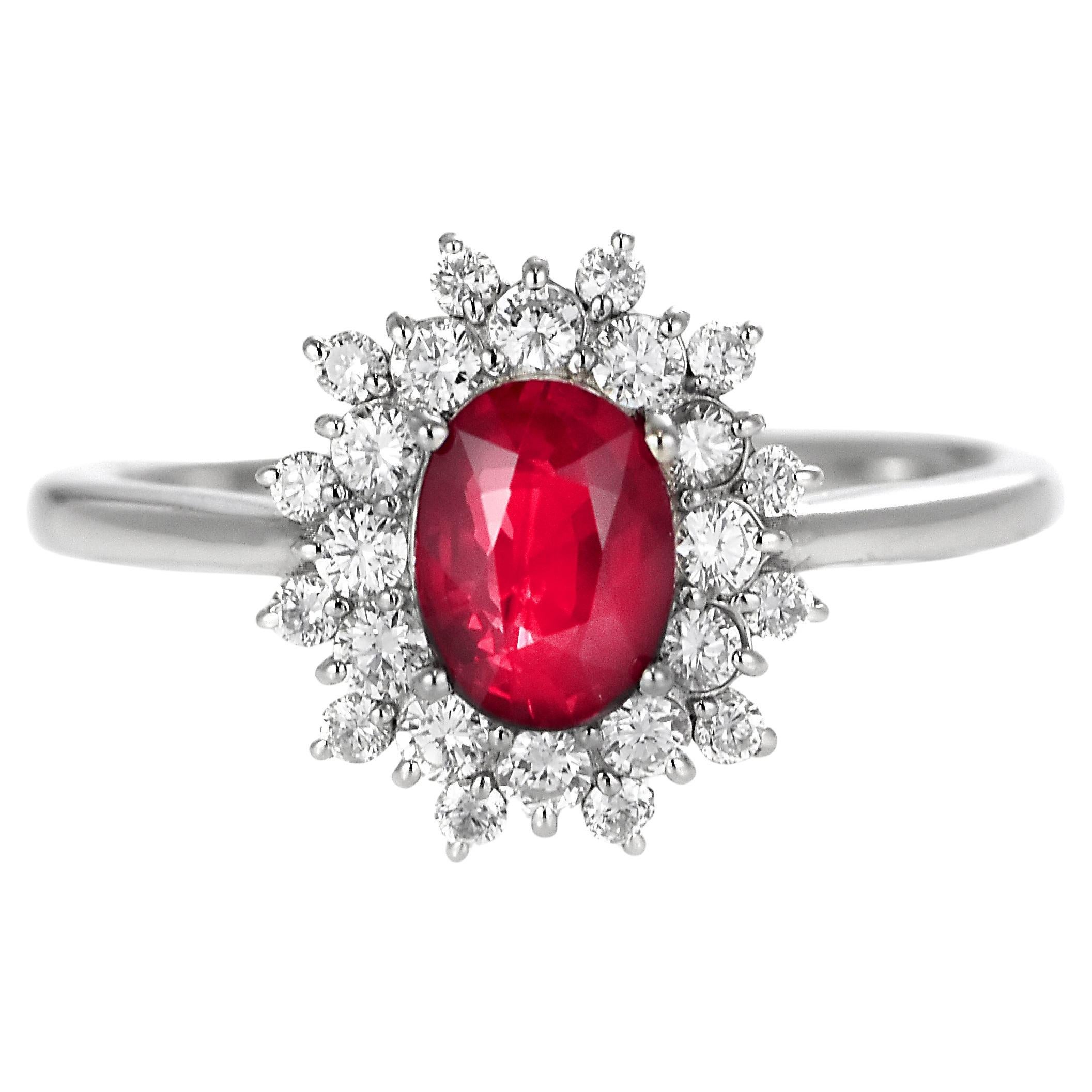 Anillo de rubí birmano rojo sangre de paloma de 1,02 quilates certificado por el GIA y fabricado en platino