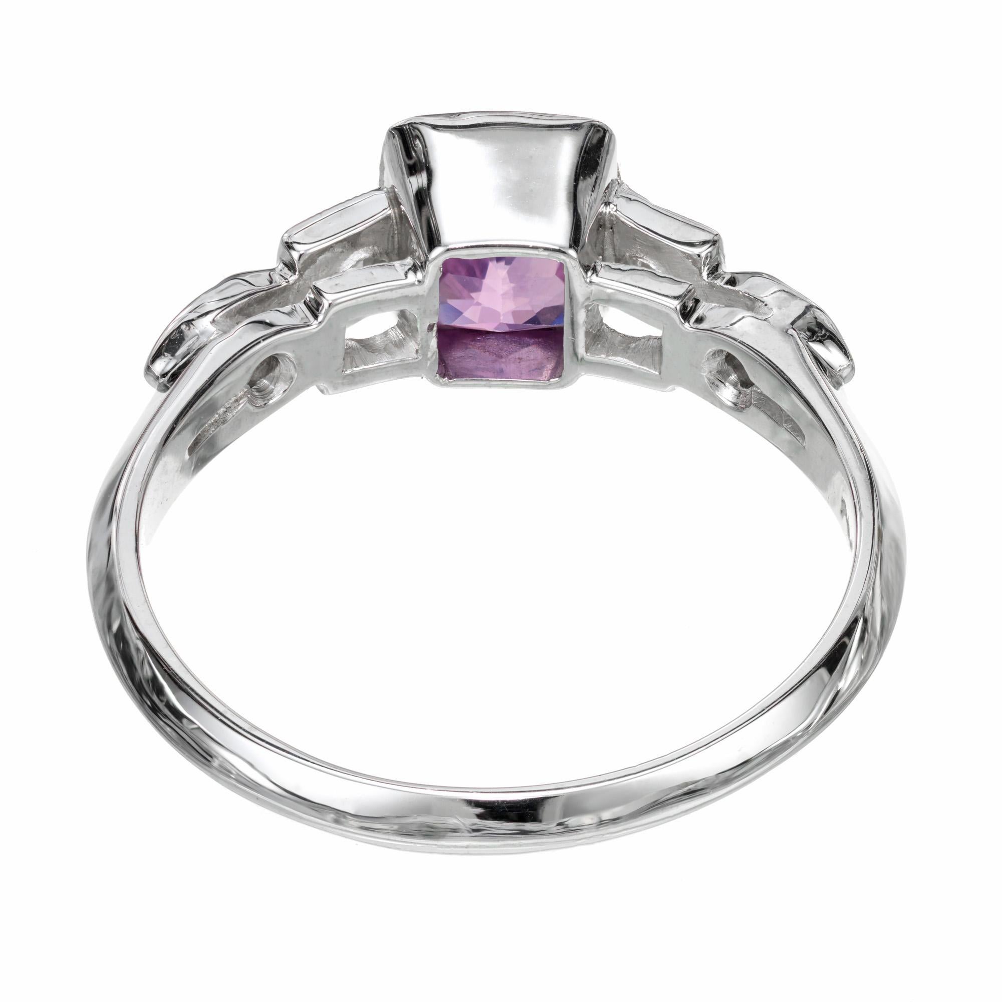 Bague de fiançailles Art déco en platine avec saphir rose certifié GIA de 1,02 carat et diamants Pour femmes en vente