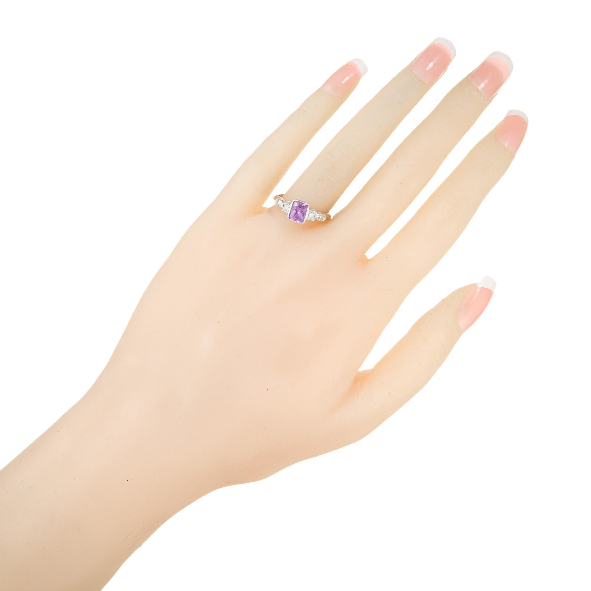 GIA-zertifizierter 1,02 Karat rosa Saphir Diamant Art Deco Platin Verlobungsring im Angebot 2