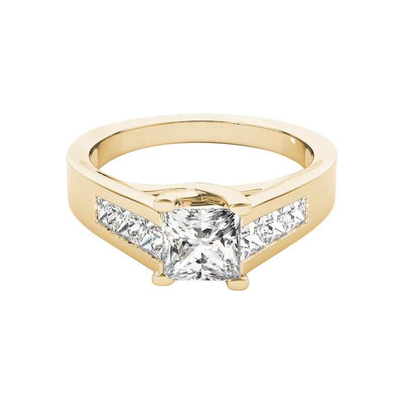 Bague en or jaune certifié GIA 1.02 carat Princess Channel Cathedral Diamond Ring