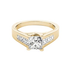 Bague en or jaune certifié GIA 1.02 carat Princess Channel Cathedral Diamond Ring