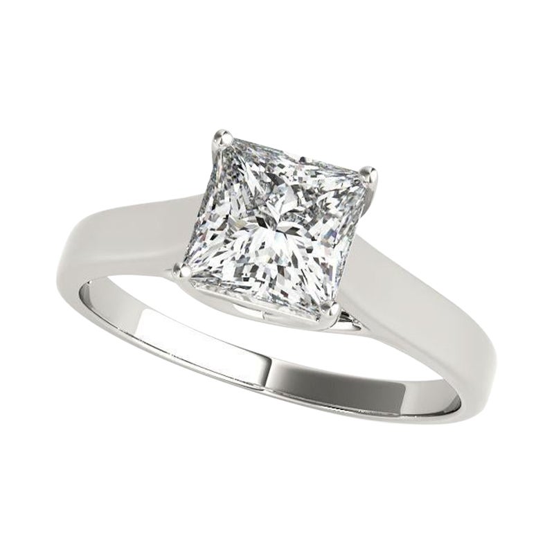 GIA Certified 1,02 Carat Princess Solitaire Trellis Prong Platinum Diamond Ring