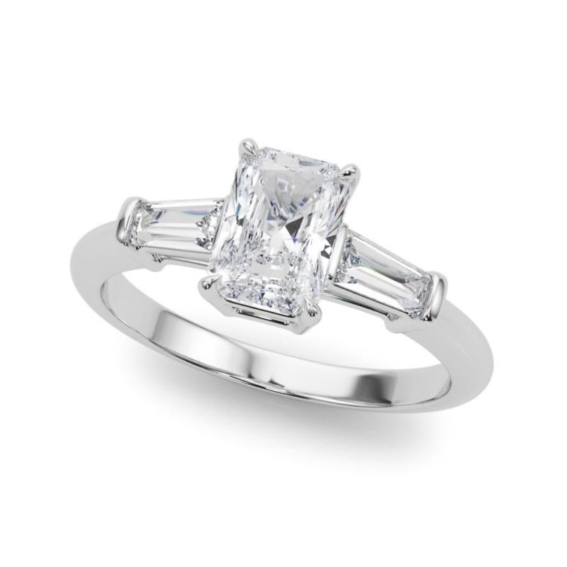 Radiant Cut GIA Certified 1.02 Carat Radiant & Baguette Three-Stone Platinum Diamond Ring For Sale