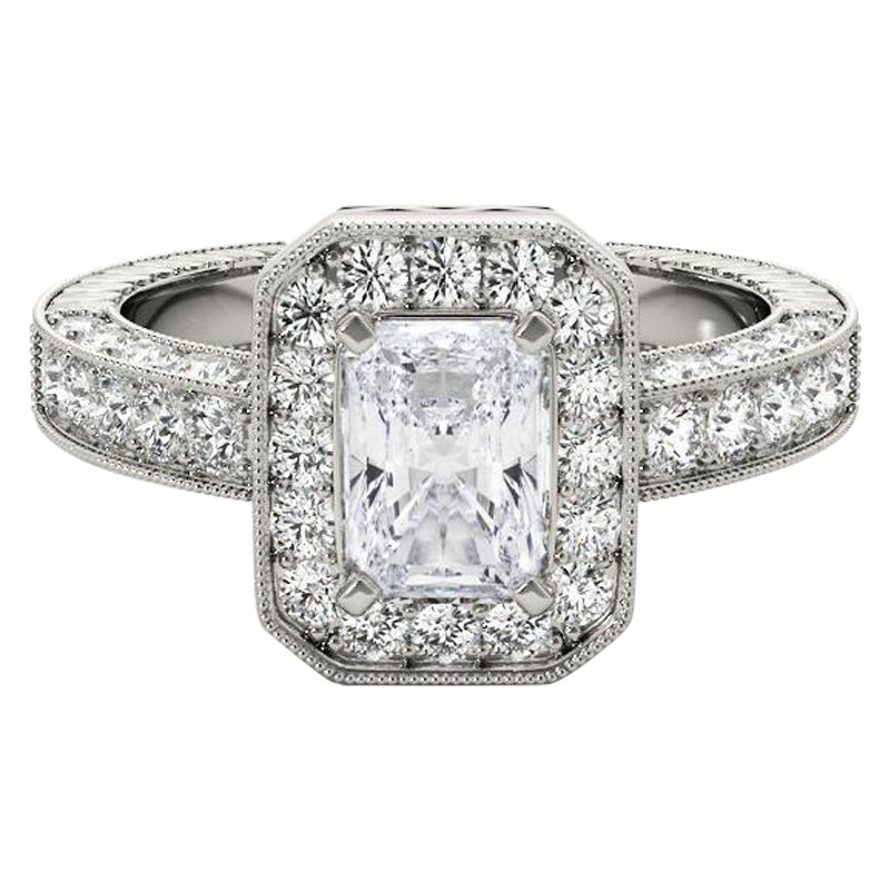 GIA Certified 1.02 Carat Radiant Halo Openwork Diamond Ring