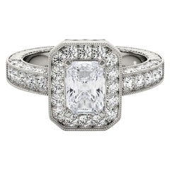 GIA Certified 1.02 Carat Radiant Halo Openwork Diamond Ring
