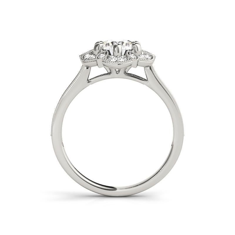 Taille ronde Bague à diamant en or blanc 18 carats certifiée GIA 1,02 carat Round Halo Flower Bloom en vente