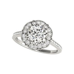 Anello con diamante rotondo Halo Flower Bloom in oro bianco 18 carati certificato GIA da 1,02 carati