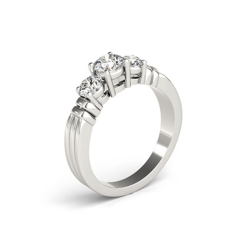 GIA Certified 1.02 Carat Round Three-Stone Ribbed Band Platinum Diamond Ring (bague de diamant en platine à trois pierres rondes certifiées GIA) Pour femmes en vente