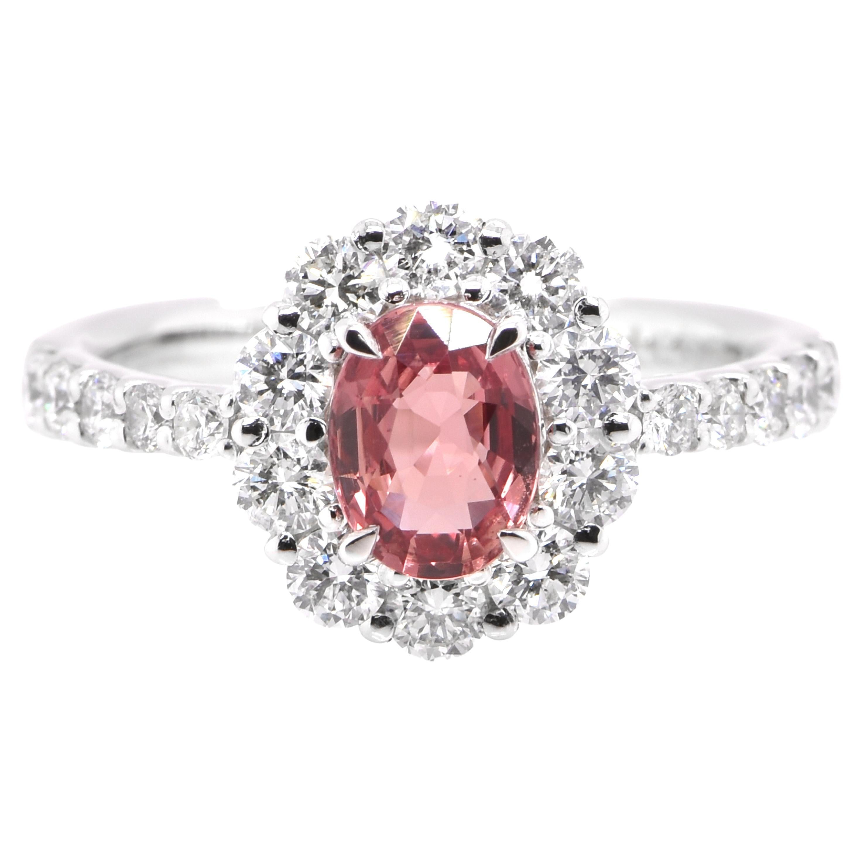 GIA Certified 1.02 Carat, Unheated Padparadscha Sapphire Ring set in Platinum For Sale