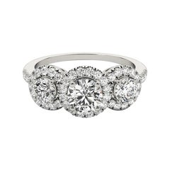 GIA Certified 1.02 Carat Vintage Round Halo Cluster Diamond Ring
