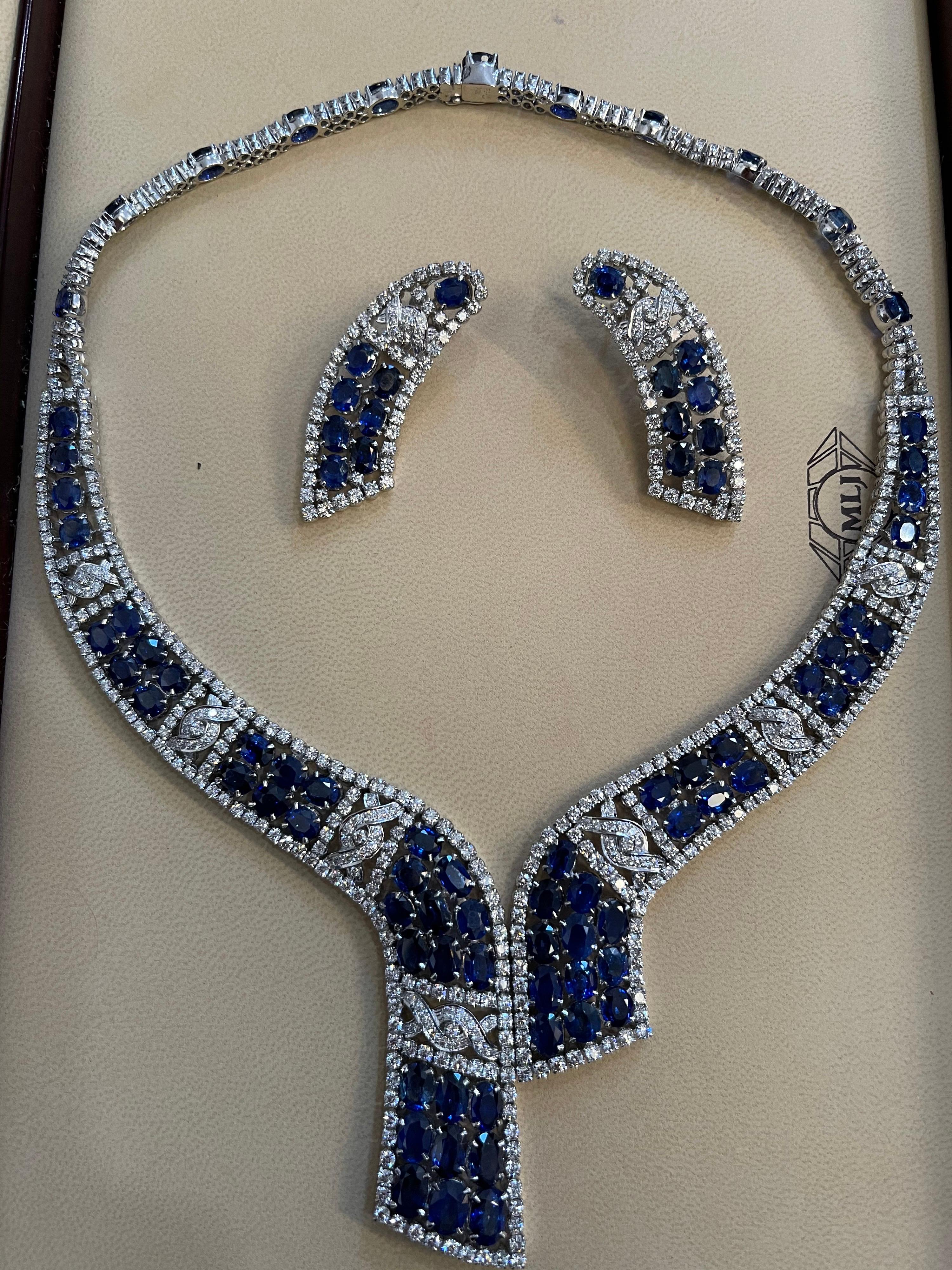 GIA Certified 102 Ct Natural Blue Sapphire & 25 Ct Diamond Necklace Suite 18 Kt 3