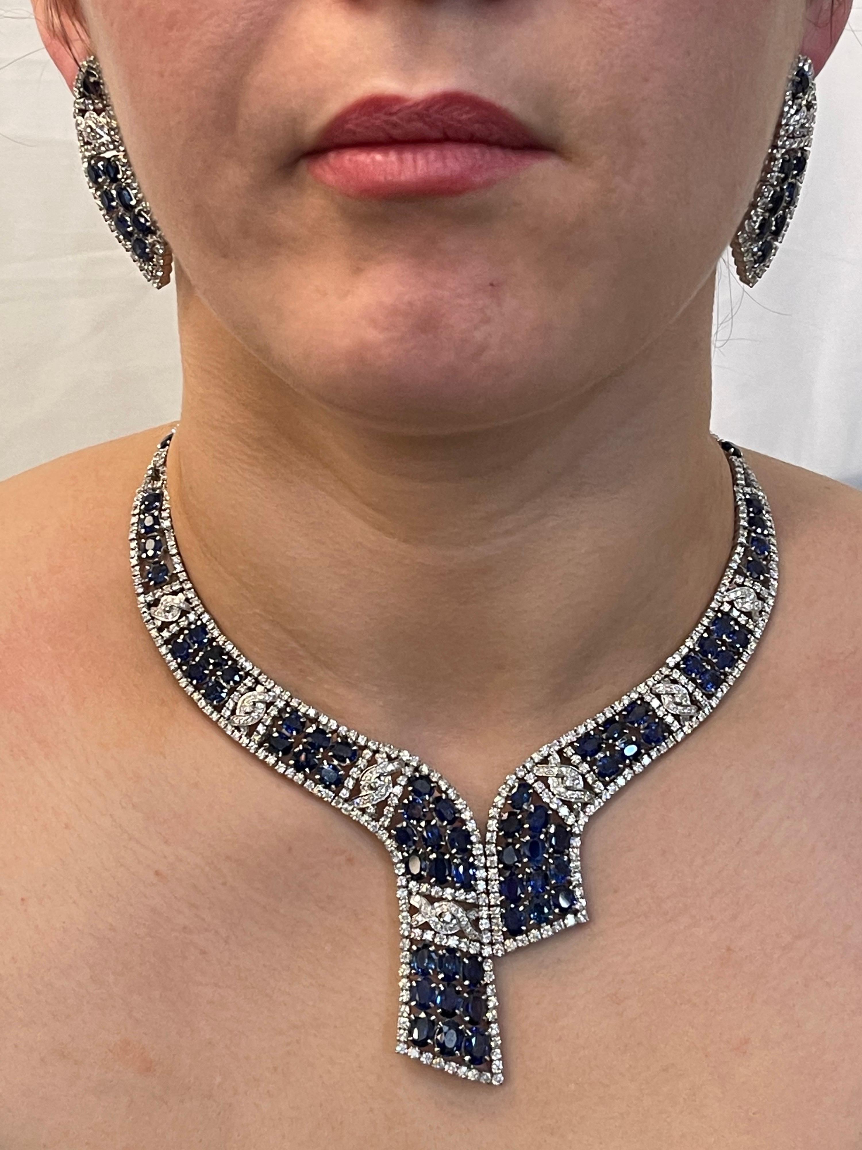 GIA Certified 102 Ct Natural Blue Sapphire & 25 Ct Diamond Necklace Suite 18 Kt 6