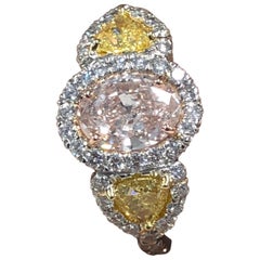 GIA Certified 1.02 Natural Pink Diamond and Yellow Diamond Ring in Platinum