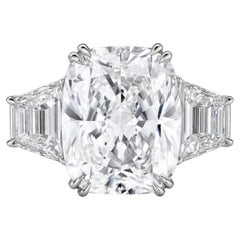 GIA Certified 10.20 Carat Cushion Cut Diamond Three-Stone Ring