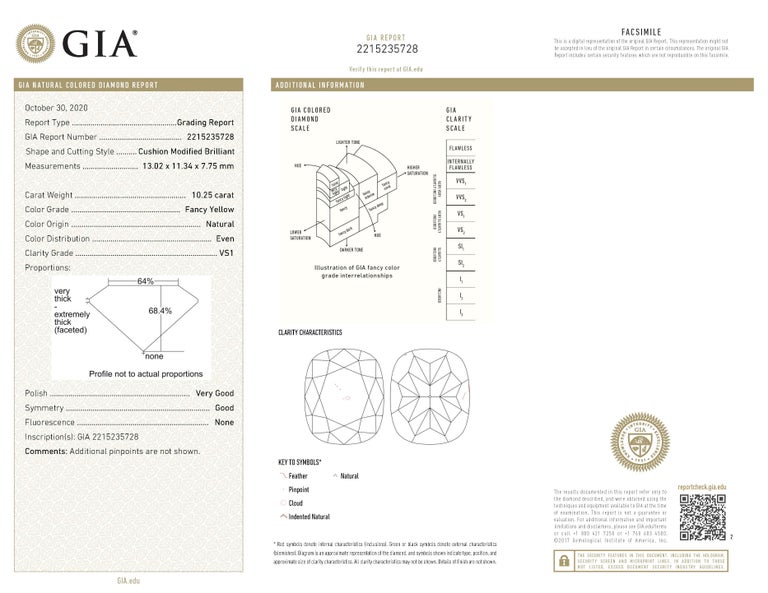 Contemporary Alexander GIA Certified 10.25ct Fancy Yellow Diamond Three Stone Halo Ring 18k 