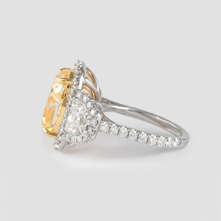 Women's Alexander GIA Certified 10.25ct Fancy Yellow Diamond Three Stone Halo Ring 18k 