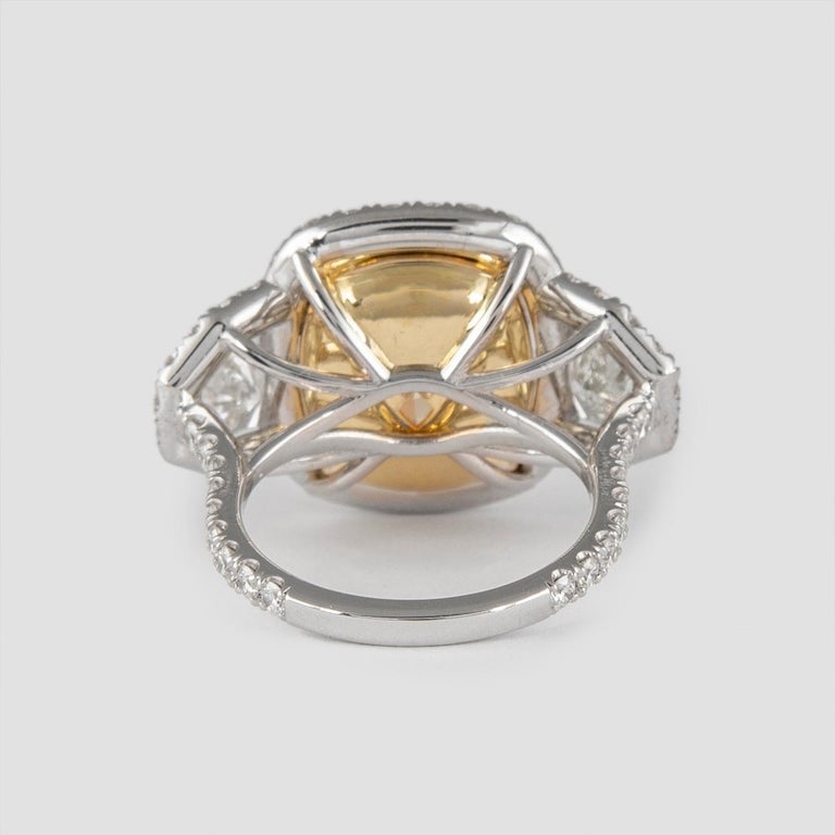 Alexander GIA Certified 10.25ct Fancy Yellow Diamond Three Stone Halo Ring 18k  1