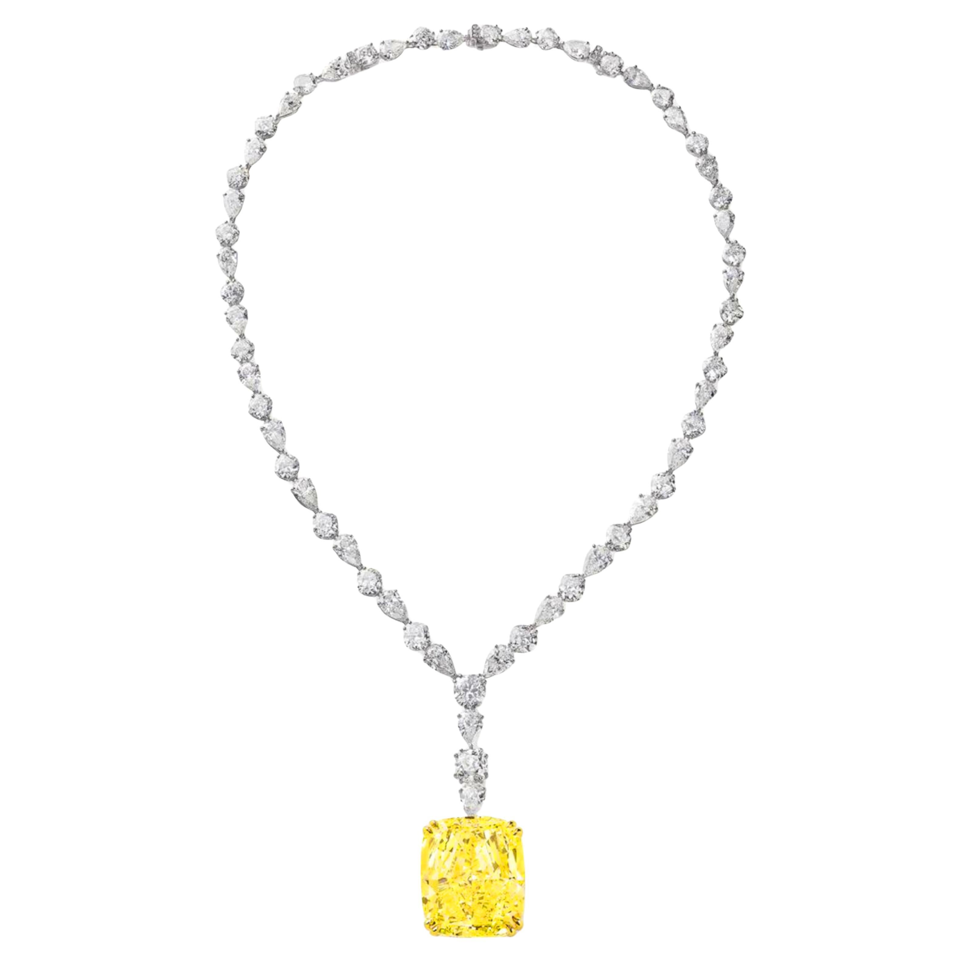 GIA Certified 10.27 Carat Fancy Yellow Cushion Pendant Necklace Flawless Clarity
