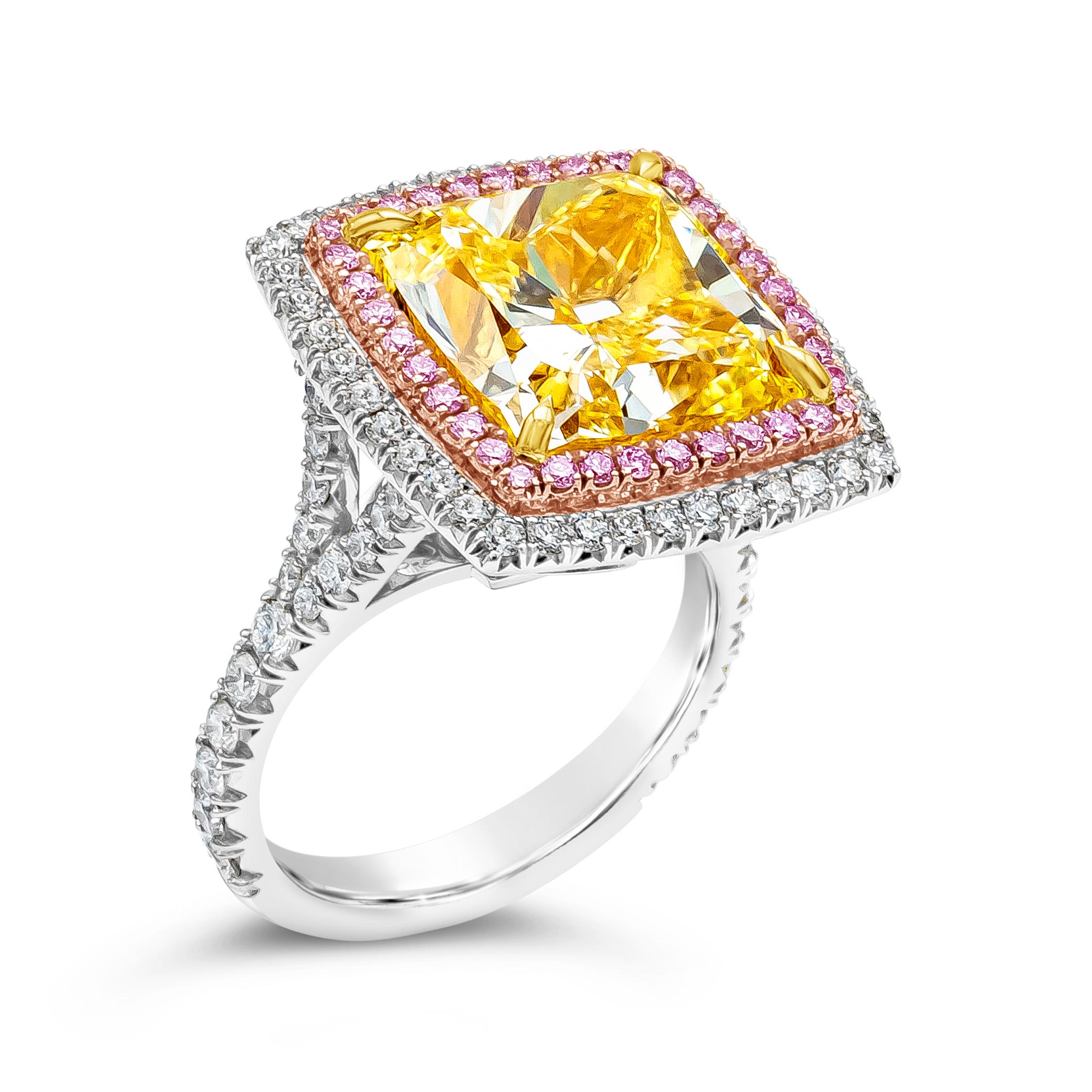 Cushion Cut GIA Certified 10.27 Carat Fancy Yellow Diamond Double Halo Engagement Ring