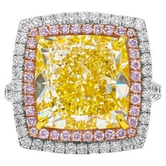 GIA Certified 10.27 Carat Fancy Yellow Diamond Double Halo Engagement Ring