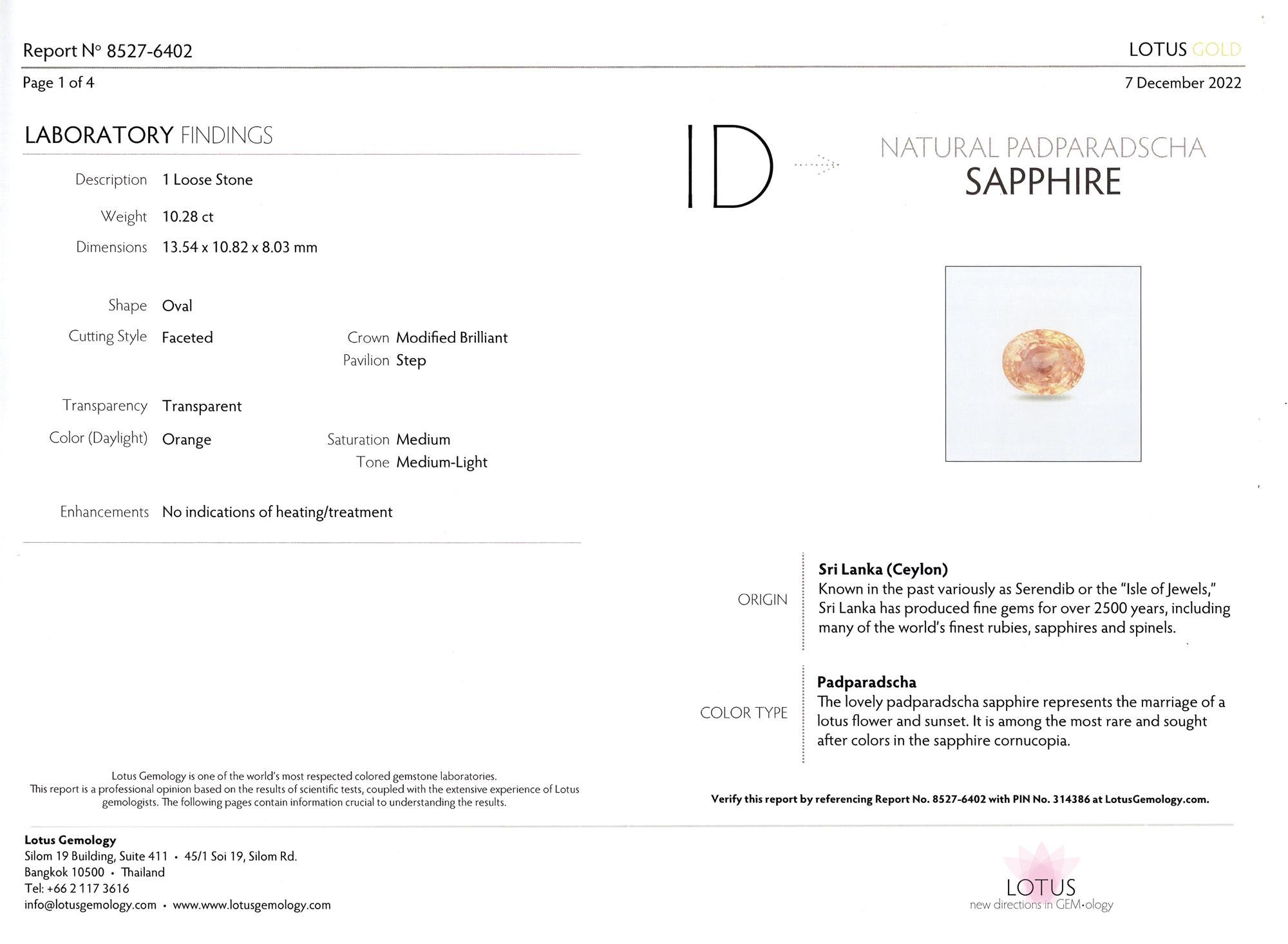 GIA zertifiziert 10,28 Karat Padparadscha Saphir und Diamant Platin Ring im Zustand „Neu“ im Angebot in Chicago, IL