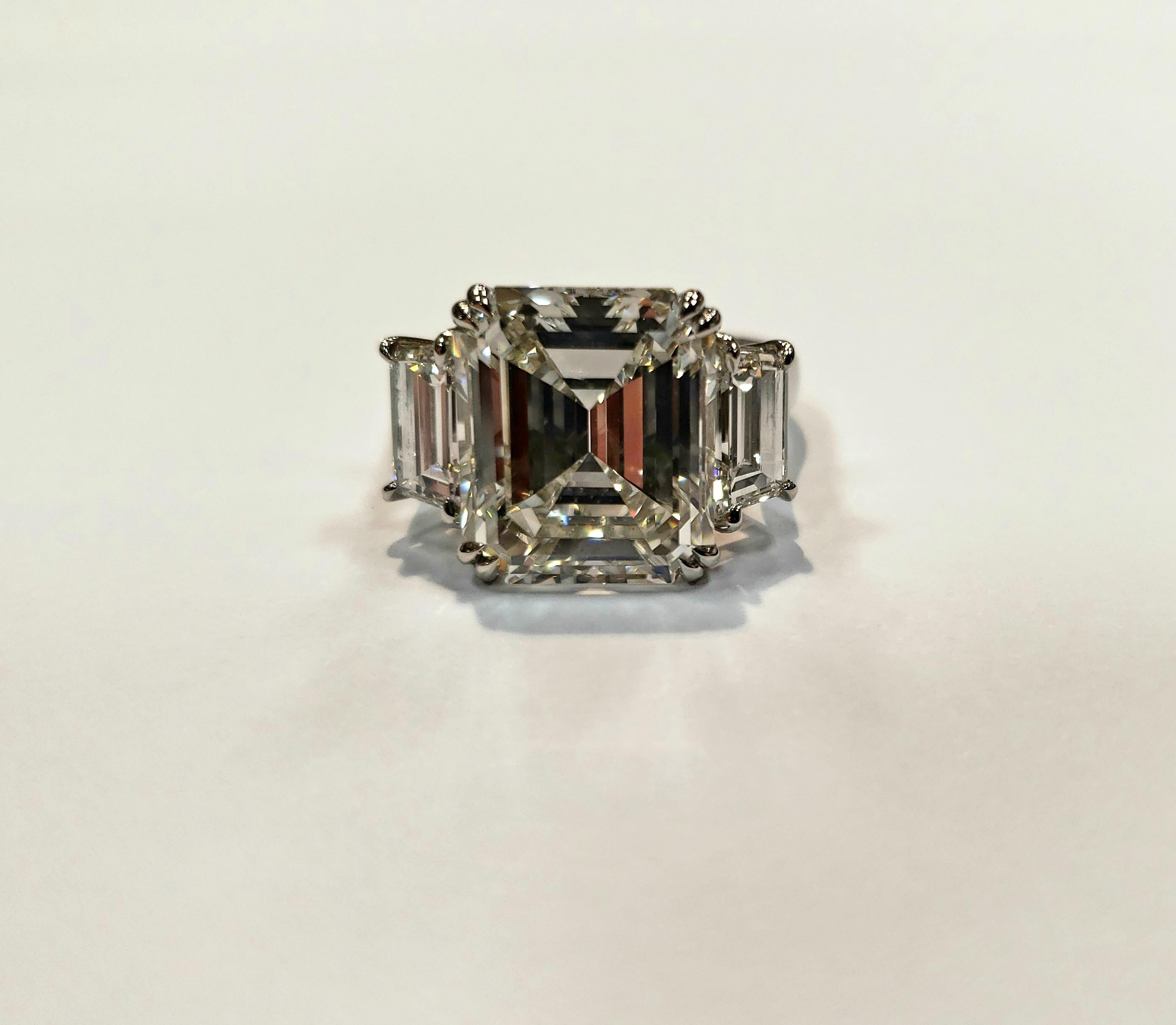 GIA Certified 10.29 Carat Emerald Cut Diamond Ring with Side Stones I/VS1 For Sale 1