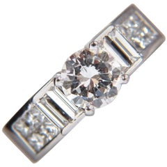 GIA Certified 1.02ct & 1.10ct round diamond baguette princess ring e/vs2 18kt*