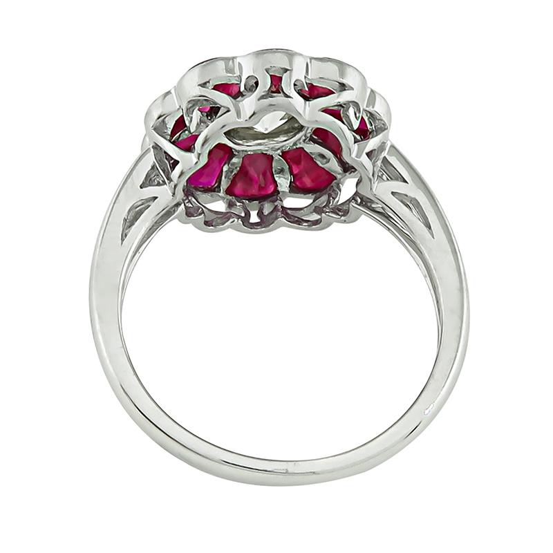 Old European Cut GIA Certified 1.02ct Diamond Ruby Engagement Ring For Sale