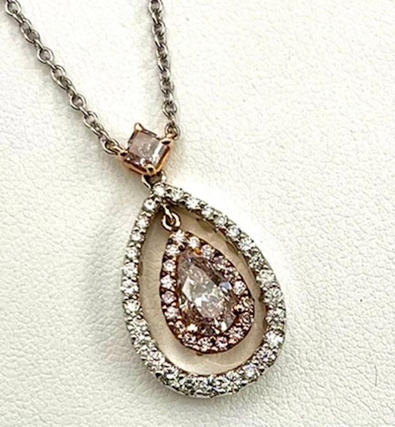 Contemporain Certifié GIA 1,02 ct  Pendentif rose clair avec diamants taille poire brillants naturels en vente