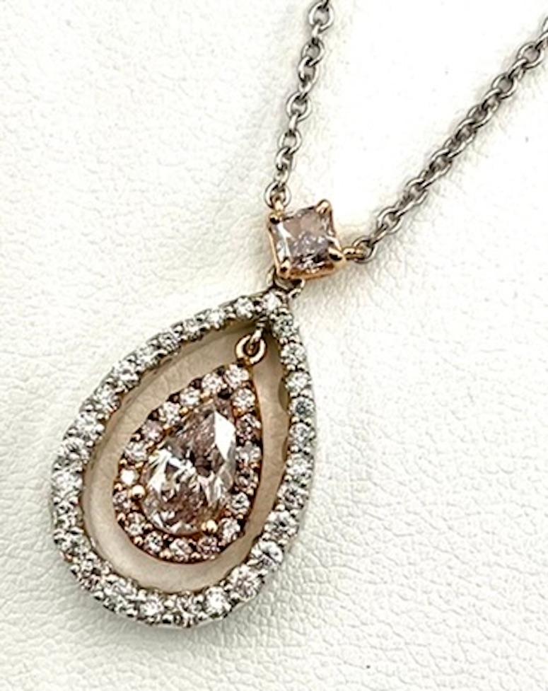 Contemporary GIA Certified 1.02Ct  Natural Light Pink Pear Brilliant Diamond Pendant For Sale