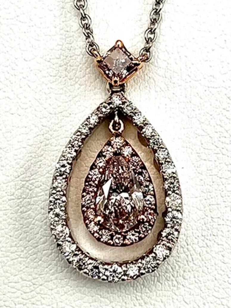 Pear Cut GIA Certified 1.02Ct  Natural Light Pink Pear Brilliant Diamond Pendant For Sale