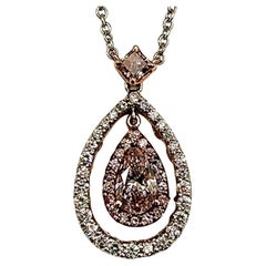 GIA Certified 1.02Ct  Natural Light Pink Pear Brilliant Diamond Pendant