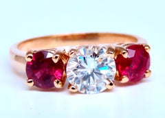 GIA certified 1.02ct Natural Round Diamond Ruby Ring 14kt 43552*