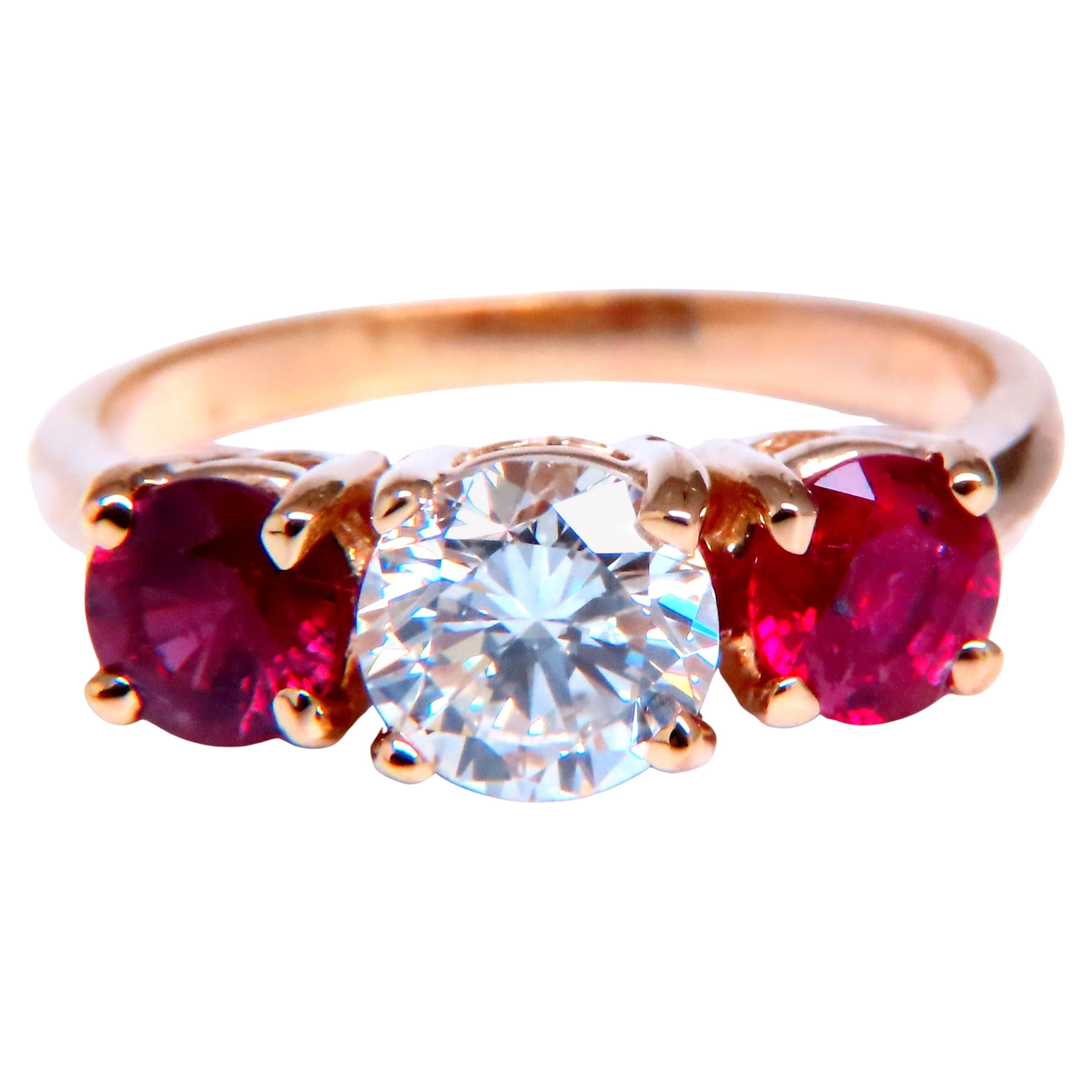 GIA certified 1.02ct Natural Round Diamond Ruby Ring 14kt 43552*