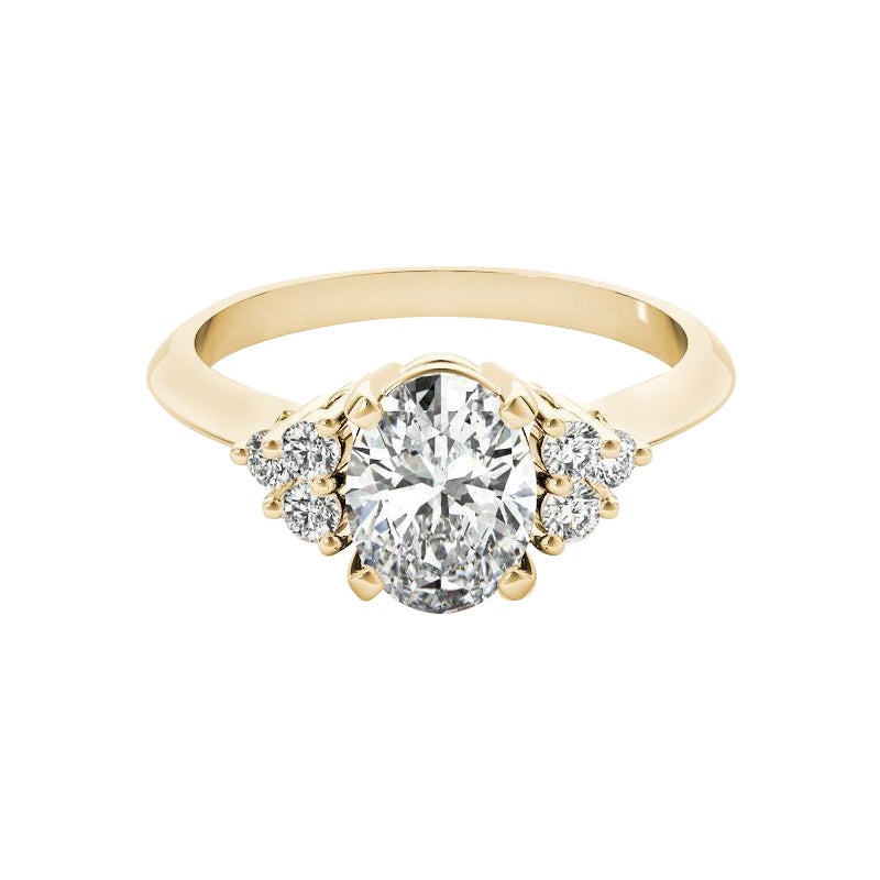 GIA Certified 1,02ct Oval Solitaire & Cluster 3-Stone Diamond Ring