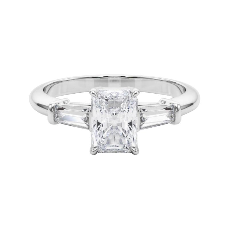 GIA Certified 1.02ct Radiant & Baguette Three-Stone Platinum Diamond Ring