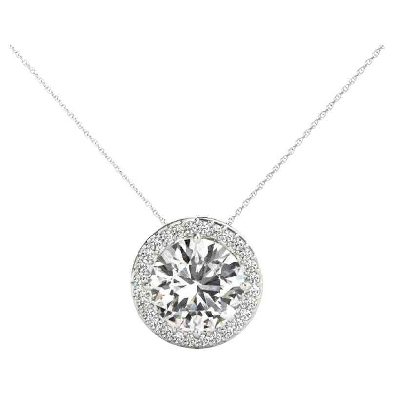 GIA Certified 1.02ct Round Diamond Bezel Halo Pendant Necklace