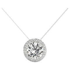 GIA Certified 1.02ct Round Diamond Bezel Halo Pendant Necklace