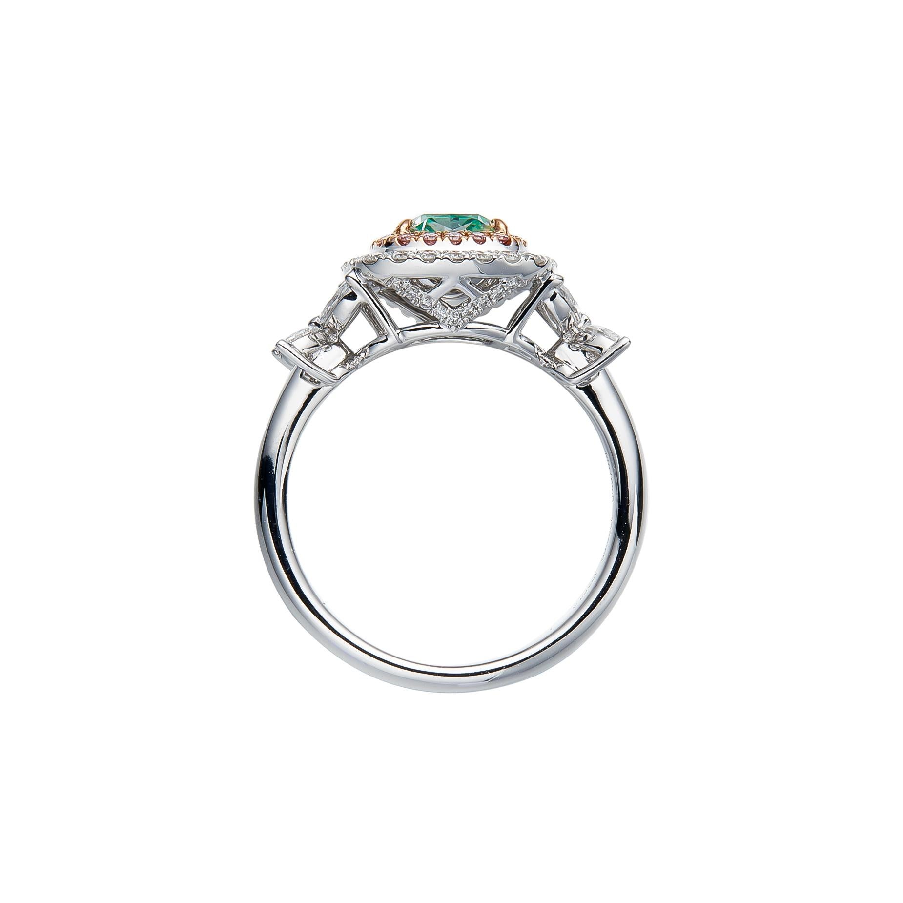 Diamond Certification: This exquisite ring boasts a GIA (Gemological Institute of America) certification, ensuring the authenticity and quality of the featured diamond.

Diamond Weight and Shape: The centerpiece of this ring is a remarkable 1.02ct